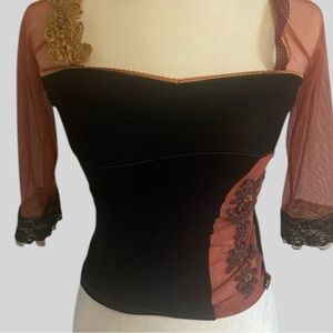 Vintage 90’s  SHIRT PASSION Romantic Black and Pink Mesh Top